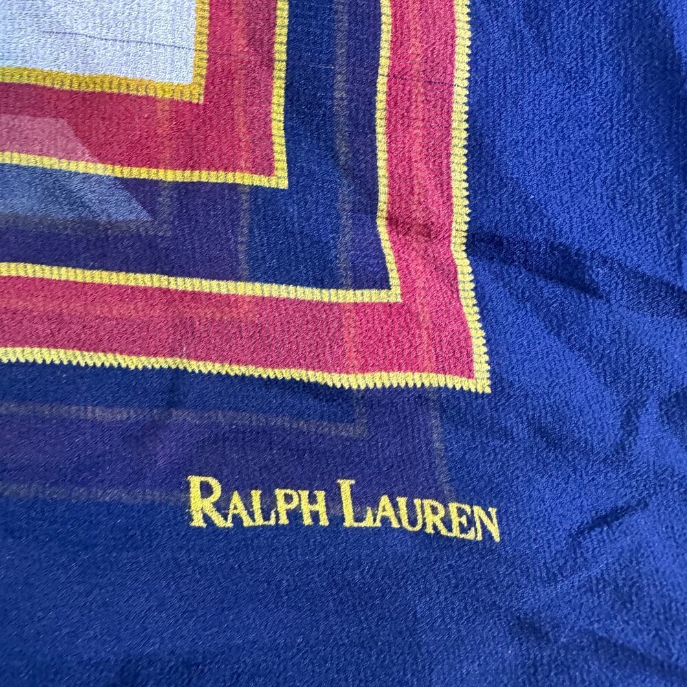 Vintage Ralph Lauren Nautical Crest Flag Sheer Scarf Navy Red White Large - Picture 3 of 8